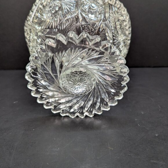 Vintage Cut Glass Pedastal Bowl or Compote Sawtooth Edge Pinwheel Design - Picture 6 of 7